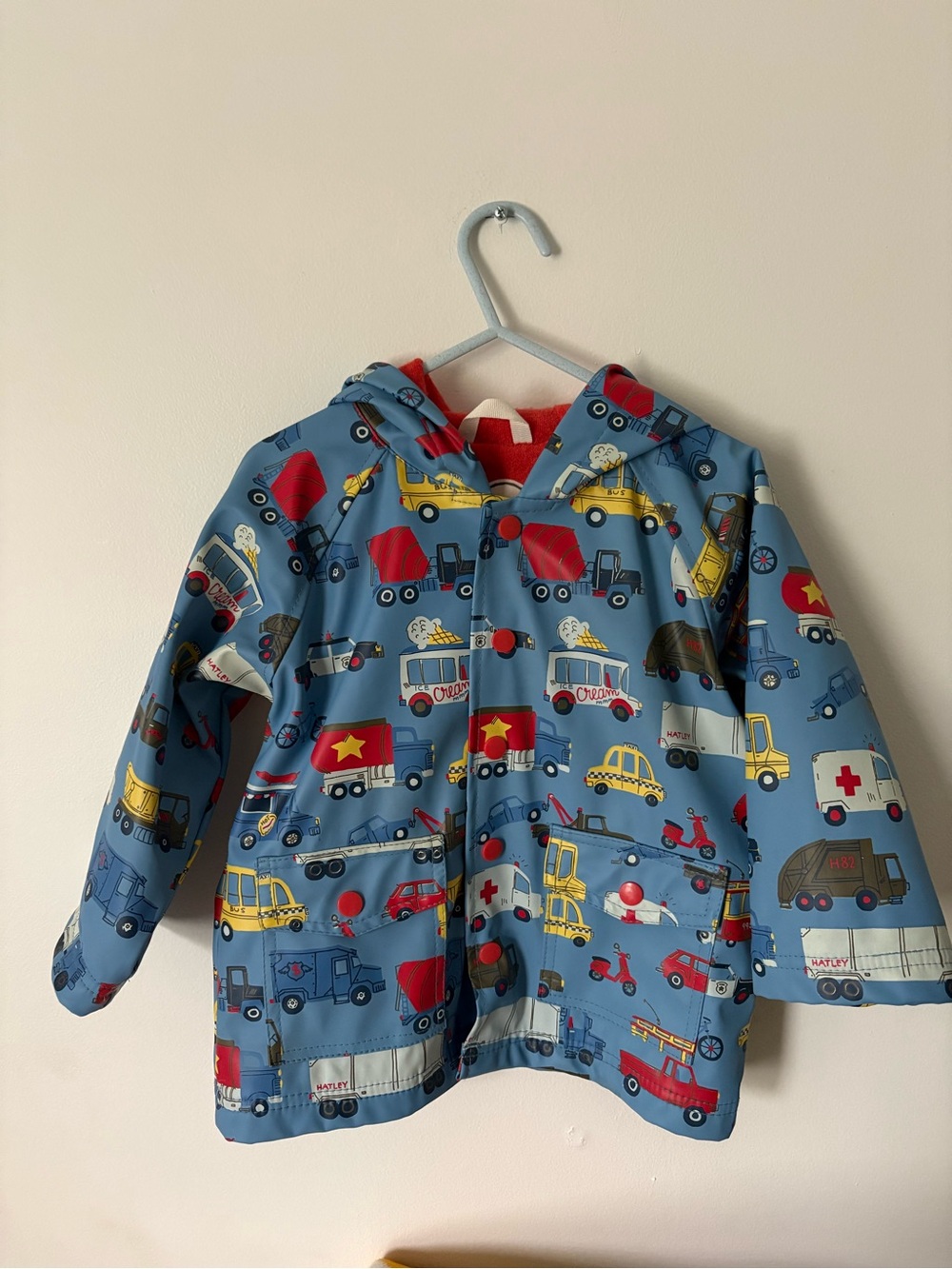 Hatley Blue Kids Hooded Raincoat with Vehicle Print